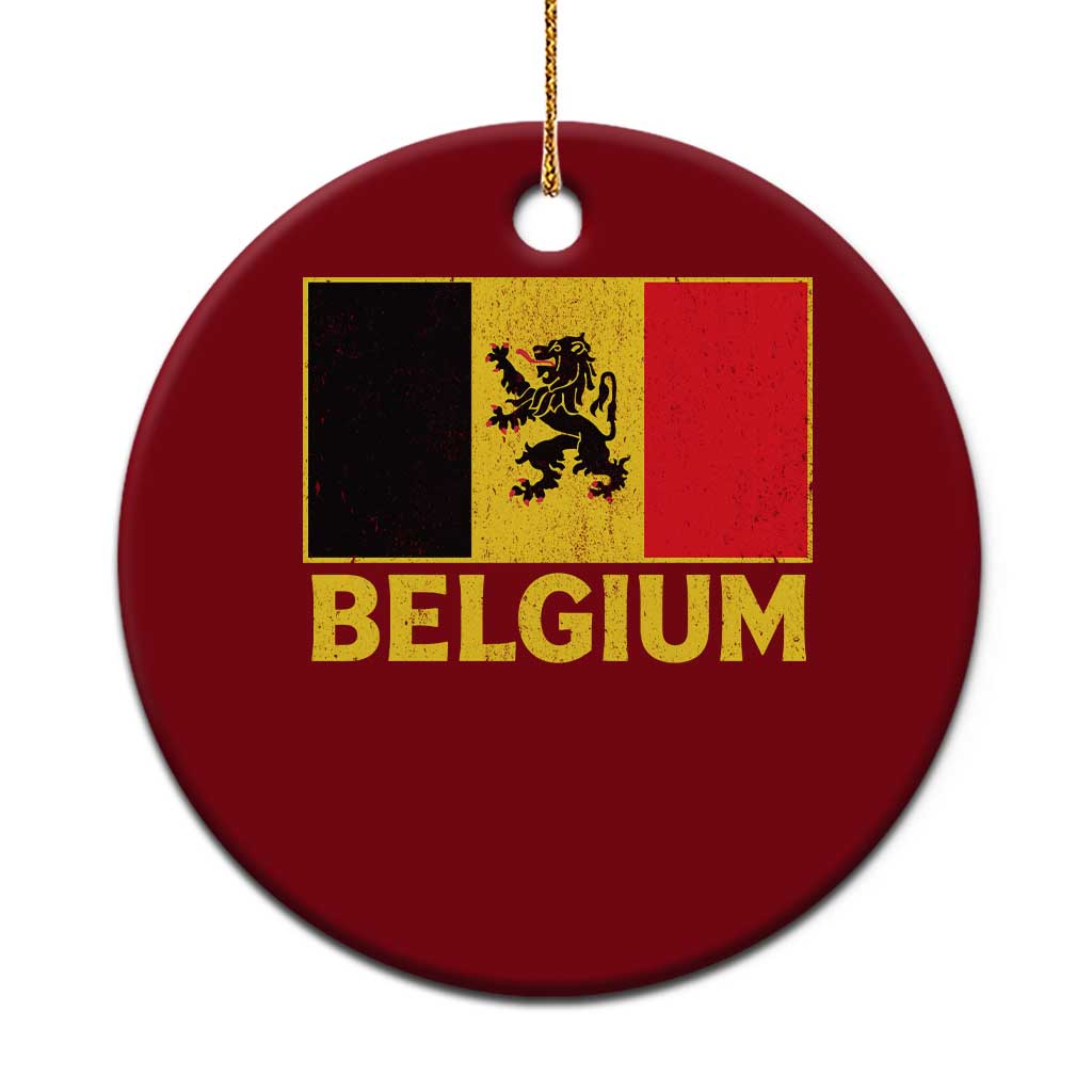 Vintage Belgium Soccer Flag with Lion Graphic Ceramic Ornament Belgian Football Pride Gift for Fans