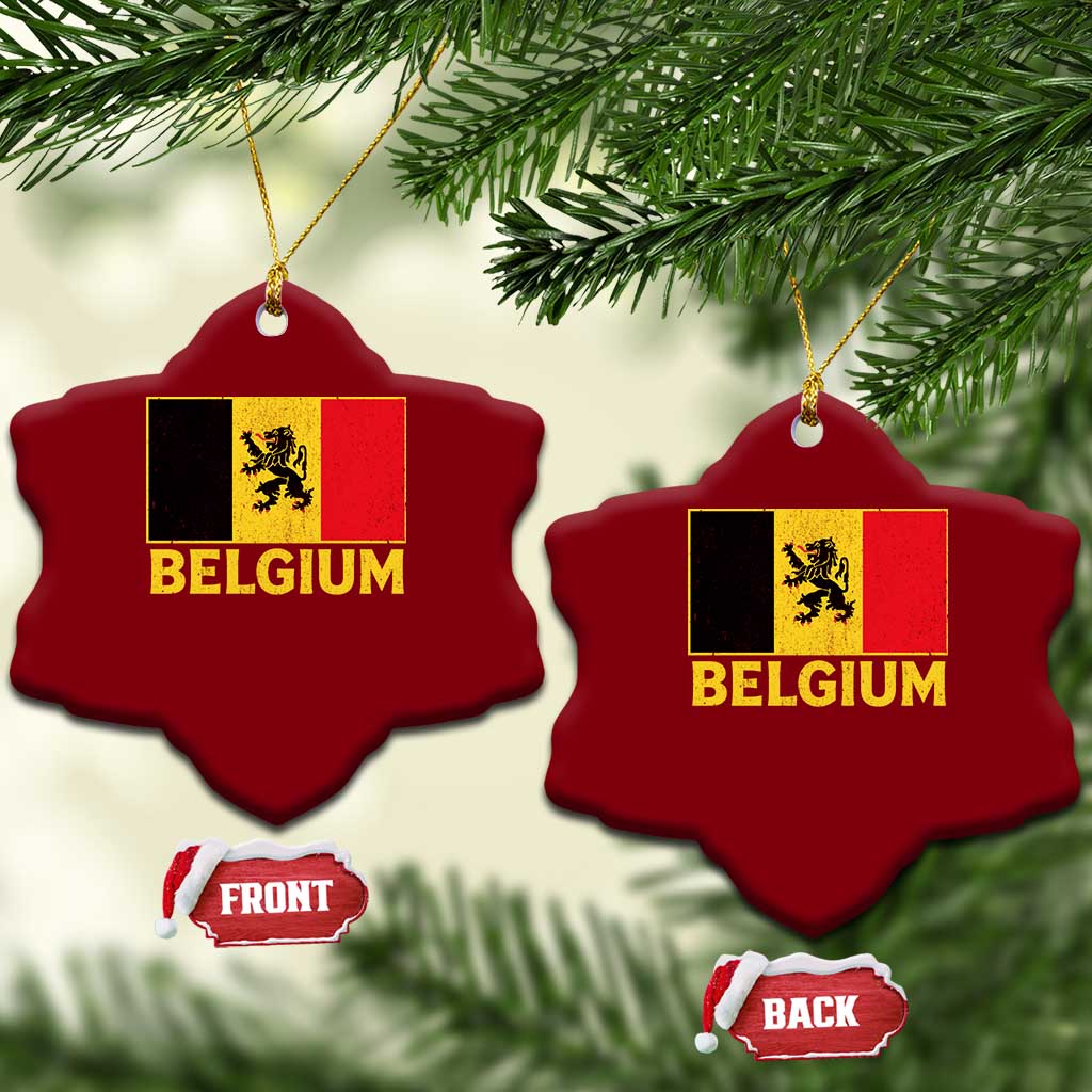 Vintage Belgium Soccer Flag with Lion Graphic Ceramic Ornament Belgian Football Pride Gift for Fans