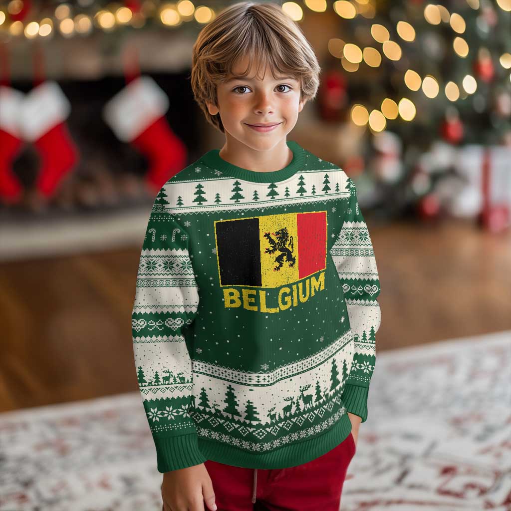 Vintage Belgium Soccer Flag with Lion Graphic Ugly Christmas Sweater Belgian Football Pride Gift for Fans