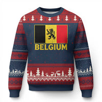 Vintage Belgium Soccer Flag with Lion Graphic Ugly Christmas Sweater Belgian Football Pride Gift for Fans