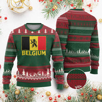 Vintage Belgium Soccer Flag with Lion Graphic Ugly Christmas Sweater Belgian Football Pride Gift for Fans