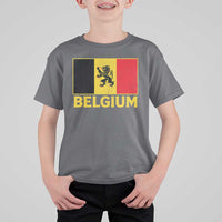 Vintage Belgium Soccer Flag with Lion Graphic T Shirt For Kid Belgian Football Pride Gift for Fans