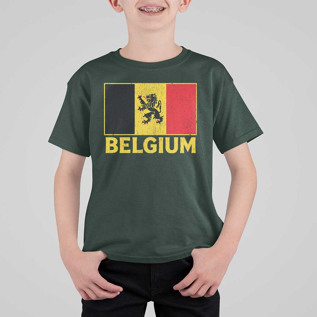 Vintage Belgium Soccer Flag with Lion Graphic T Shirt For Kid Belgian Football Pride Gift for Fans