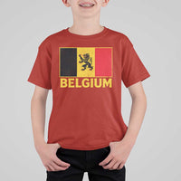 Vintage Belgium Soccer Flag with Lion Graphic T Shirt For Kid Belgian Football Pride Gift for Fans