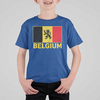 Vintage Belgium Soccer Flag with Lion Graphic T Shirt For Kid Belgian Football Pride Gift for Fans