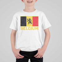 Vintage Belgium Soccer Flag with Lion Graphic T Shirt For Kid Belgian Football Pride Gift for Fans