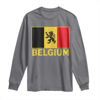 Vintage Belgium Soccer Flag with Lion Graphic Long Sleeve Shirt Belgian Football Pride Gift for Fans