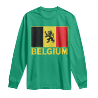 Vintage Belgium Soccer Flag with Lion Graphic Long Sleeve Shirt Belgian Football Pride Gift for Fans