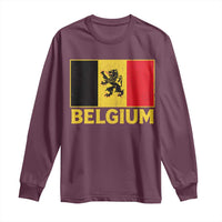 Vintage Belgium Soccer Flag with Lion Graphic Long Sleeve Shirt Belgian Football Pride Gift for Fans