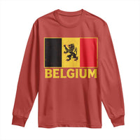 Vintage Belgium Soccer Flag with Lion Graphic Long Sleeve Shirt Belgian Football Pride Gift for Fans