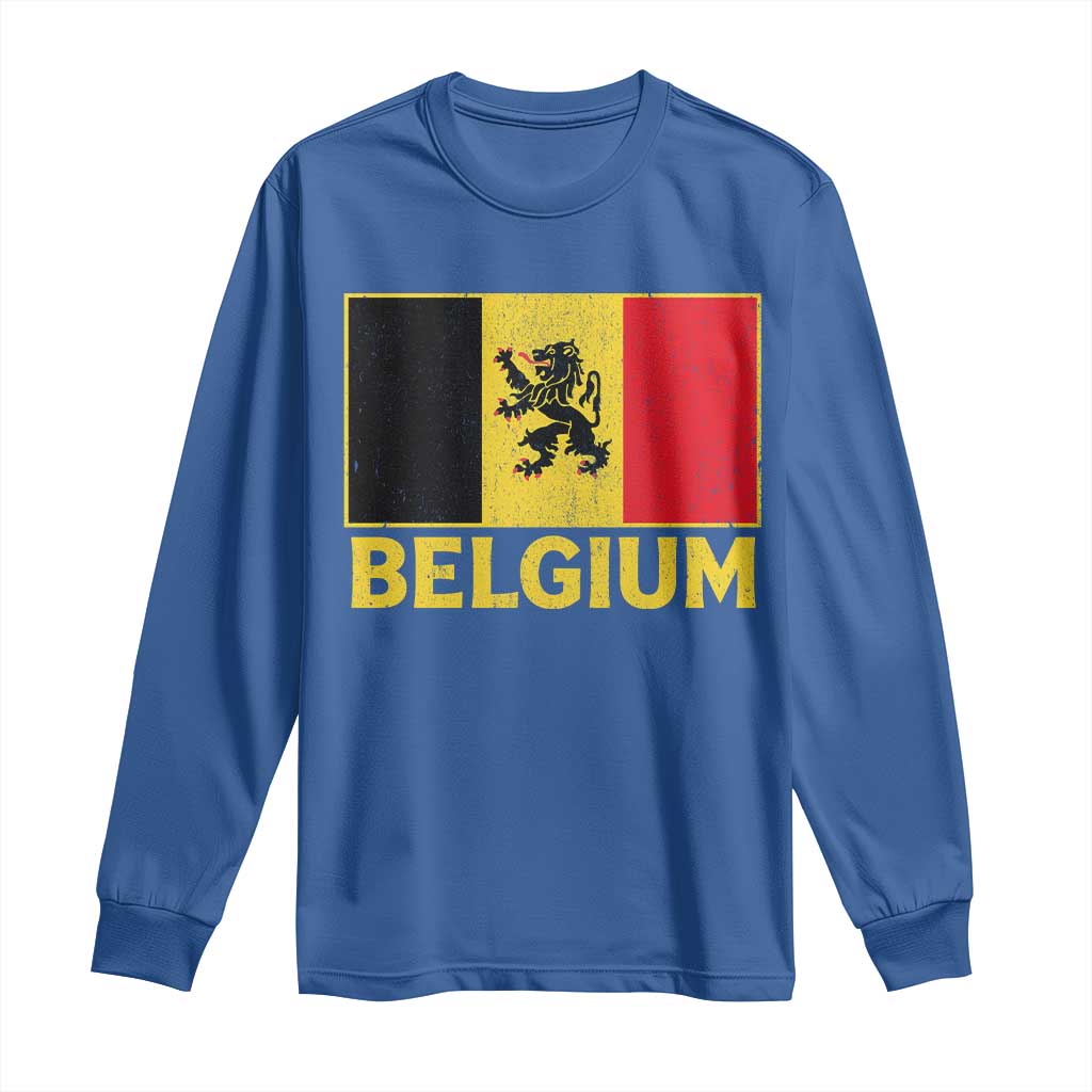 Vintage Belgium Soccer Flag with Lion Graphic Long Sleeve Shirt Belgian Football Pride Gift for Fans