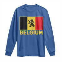 Vintage Belgium Soccer Flag with Lion Graphic Long Sleeve Shirt Belgian Football Pride Gift for Fans