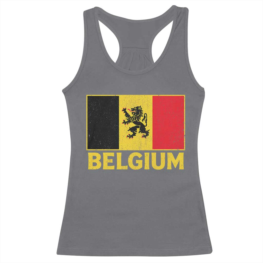 Vintage Belgium Soccer Flag with Lion Graphic Racerback Tank Top Belgian Football Pride Gift for Fans