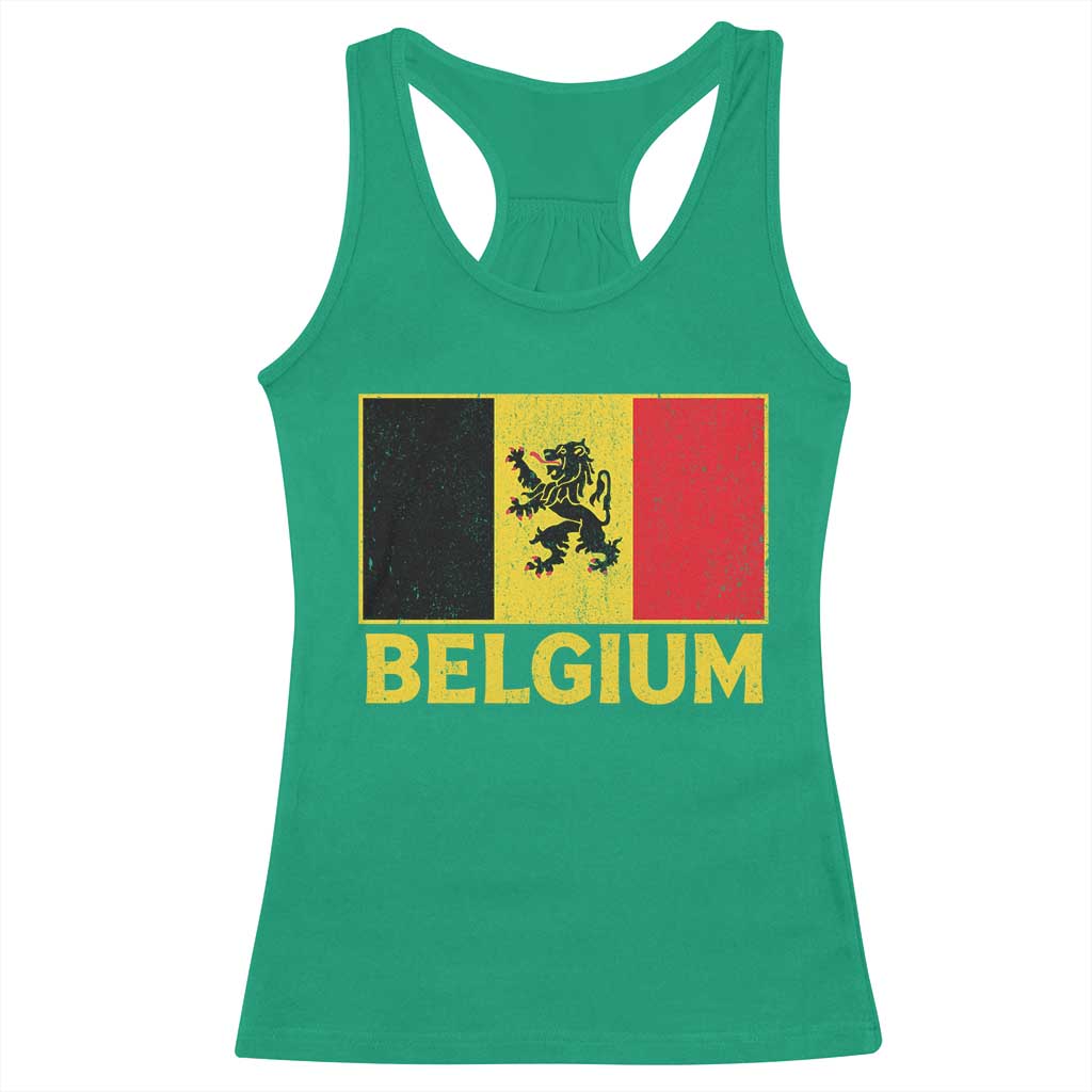 Vintage Belgium Soccer Flag with Lion Graphic Racerback Tank Top Belgian Football Pride Gift for Fans