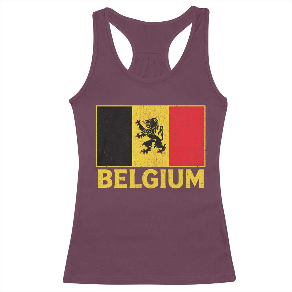 Vintage Belgium Soccer Flag with Lion Graphic Racerback Tank Top Belgian Football Pride Gift for Fans
