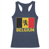 Vintage Belgium Soccer Flag with Lion Graphic Racerback Tank Top Belgian Football Pride Gift for Fans