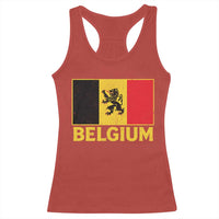 Vintage Belgium Soccer Flag with Lion Graphic Racerback Tank Top Belgian Football Pride Gift for Fans