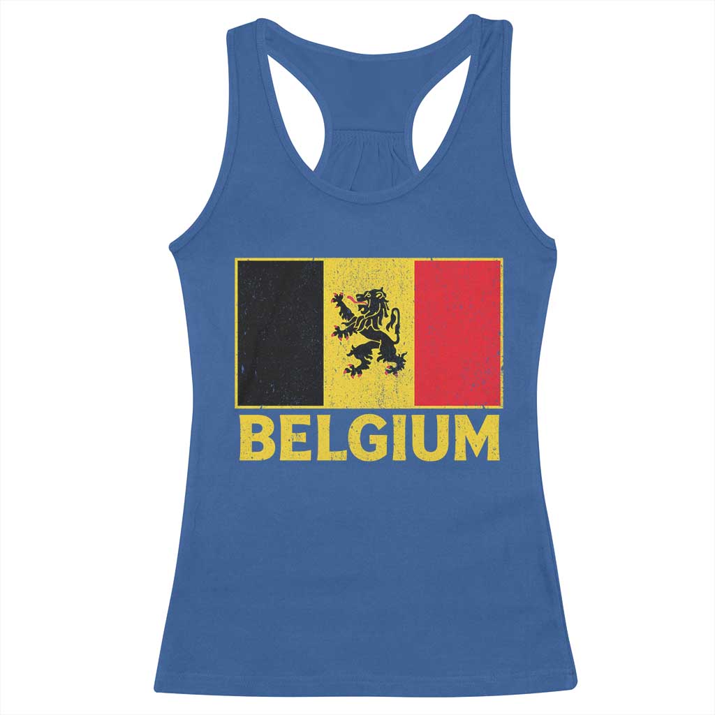 Vintage Belgium Soccer Flag with Lion Graphic Racerback Tank Top Belgian Football Pride Gift for Fans