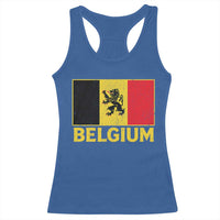 Vintage Belgium Soccer Flag with Lion Graphic Racerback Tank Top Belgian Football Pride Gift for Fans