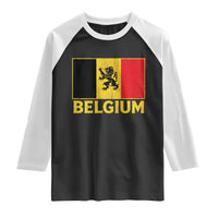 Vintage Belgium Soccer Flag with Lion Graphic Raglan Shirt Belgian Football Pride Gift for Fans