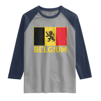 Vintage Belgium Soccer Flag with Lion Graphic Raglan Shirt Belgian Football Pride Gift for Fans