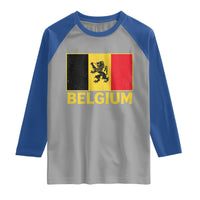 Vintage Belgium Soccer Flag with Lion Graphic Raglan Shirt Belgian Football Pride Gift for Fans