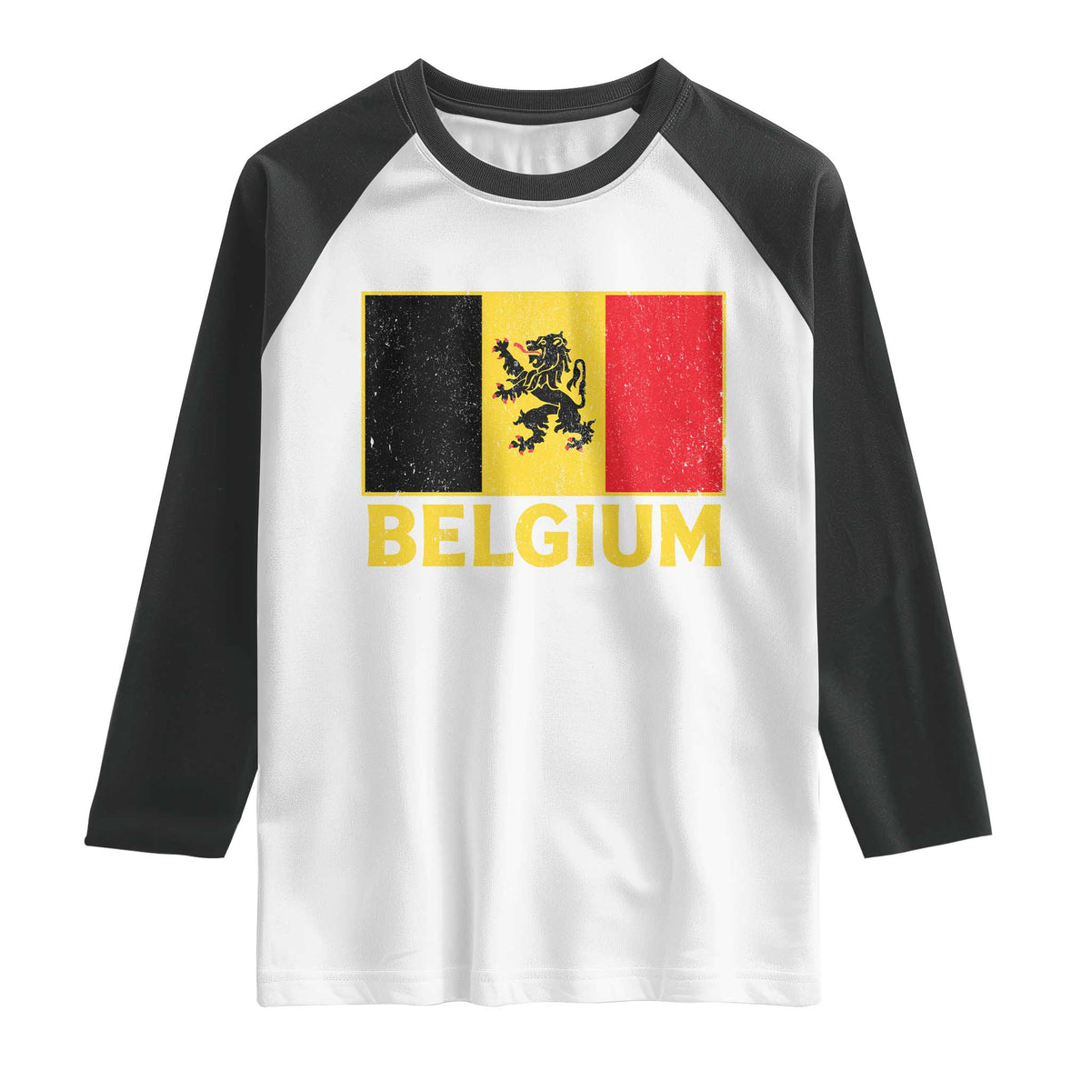 Vintage Belgium Soccer Flag with Lion Graphic Raglan Shirt Belgian Football Pride Gift for Fans