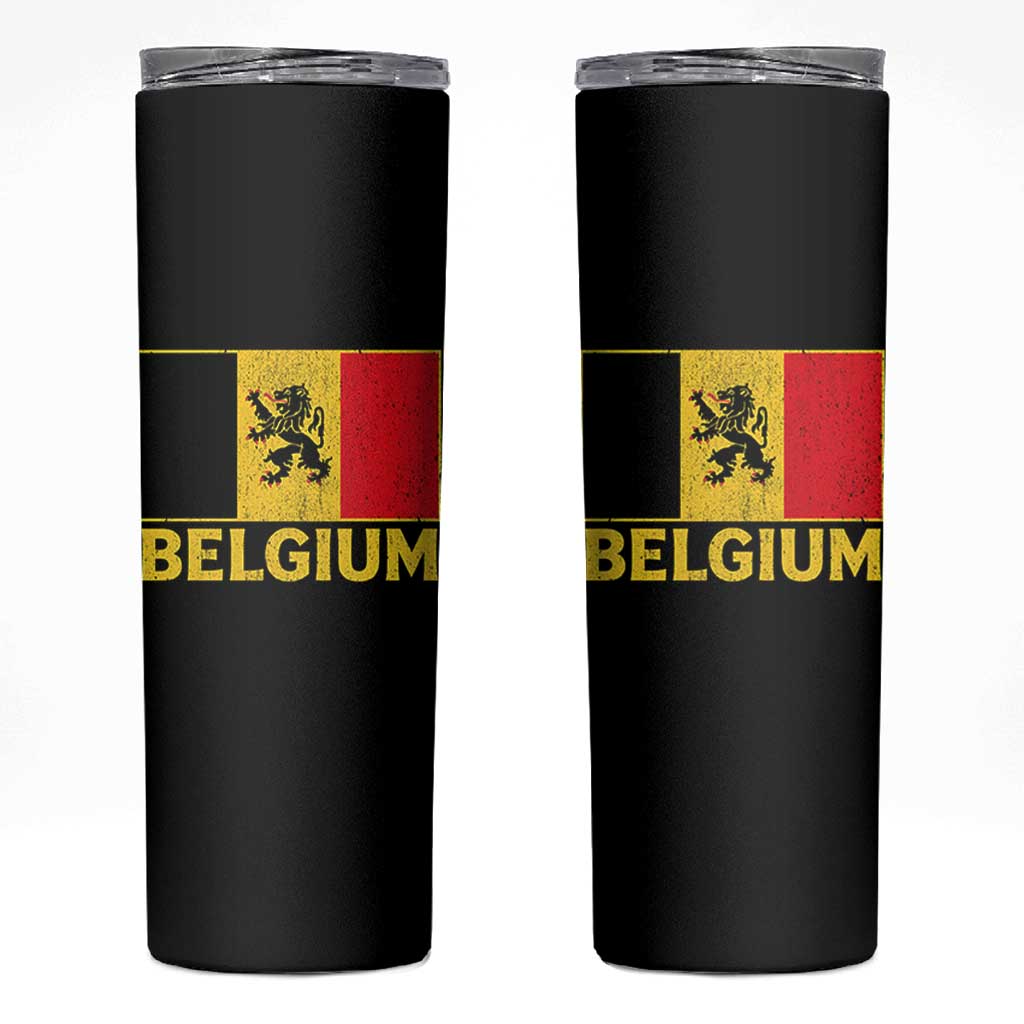 Vintage Belgium Soccer Flag with Lion Graphic Skinny Tumbler Belgian Football Pride Gift for Fans
