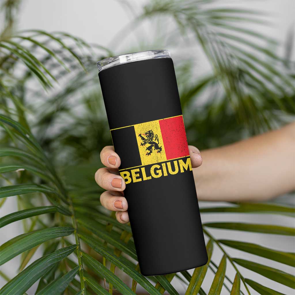 Vintage Belgium Soccer Flag with Lion Graphic Skinny Tumbler Belgian Football Pride Gift for Fans