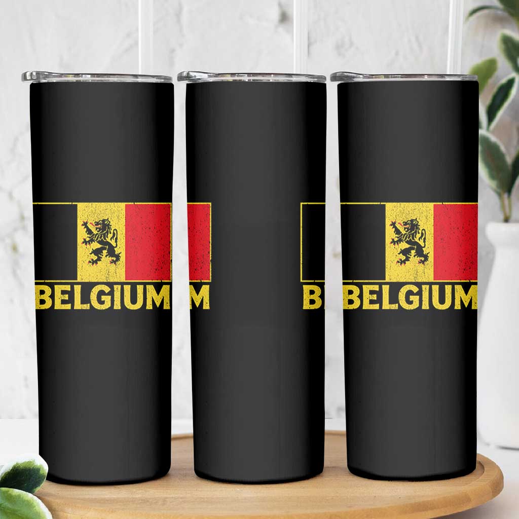 Vintage Belgium Soccer Flag with Lion Graphic Skinny Tumbler Belgian Football Pride Gift for Fans