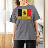 Vintage Belgium Soccer Flag with Lion Graphic T Shirt For Women Belgian Football Pride Gift for Fans