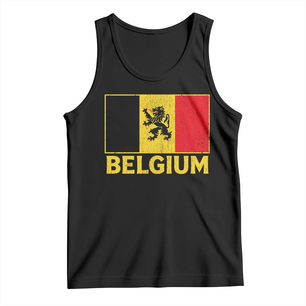 Vintage Belgium Soccer Flag with Lion Graphic Tank Top Belgian Football Pride Gift for Fans