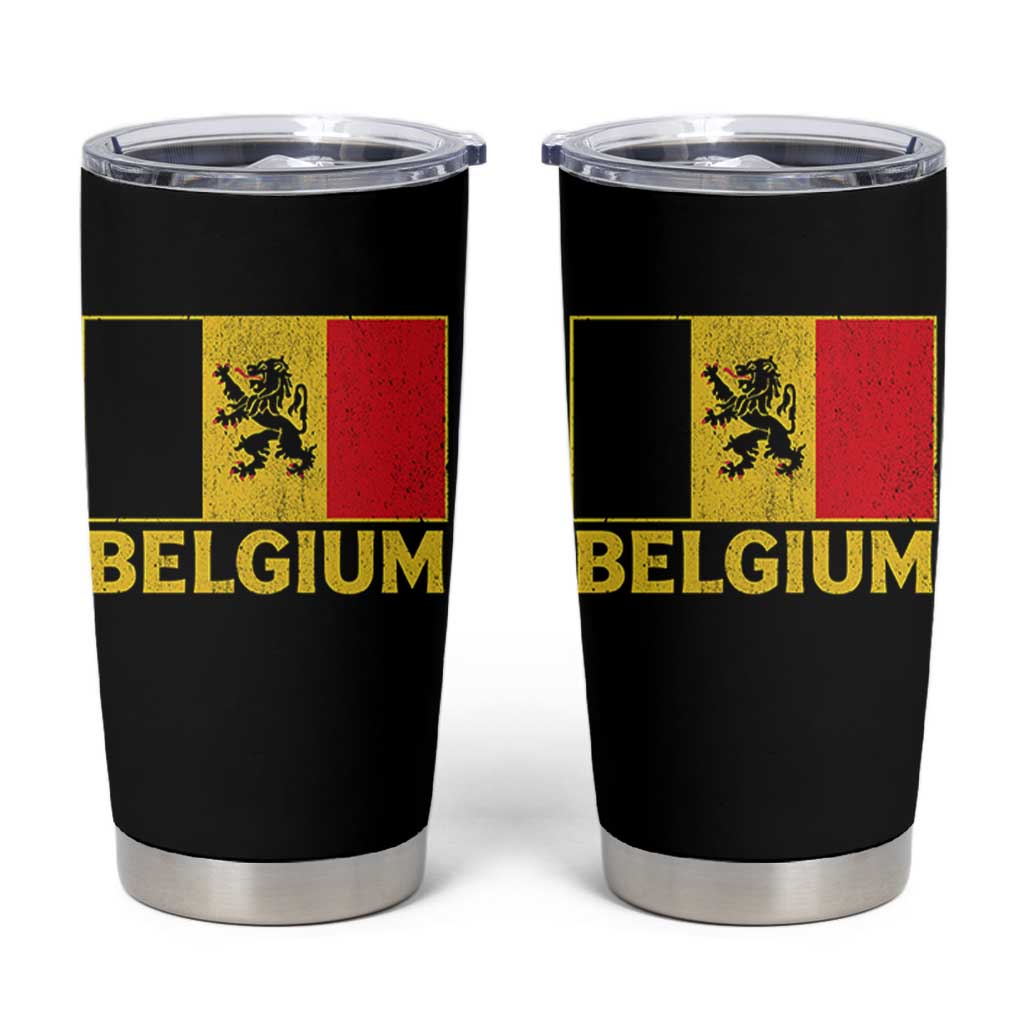 Vintage Belgium Soccer Flag with Lion Graphic Tumbler Cup Belgian Football Pride Gift for Fans