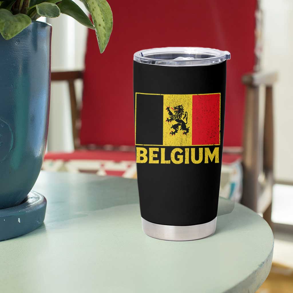 Vintage Belgium Soccer Flag with Lion Graphic Tumbler Cup Belgian Football Pride Gift for Fans