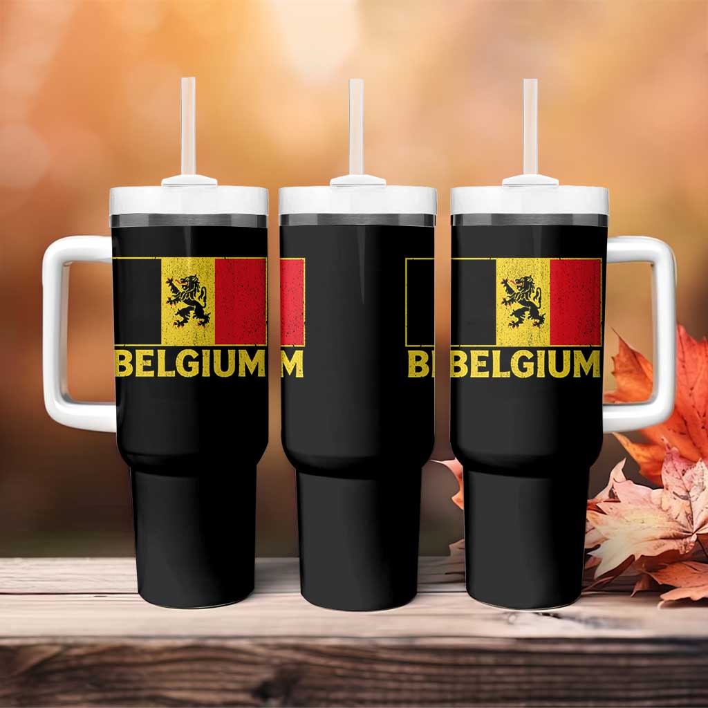 Vintage Belgium Soccer Flag with Lion Graphic Tumbler With Handle Belgian Football Pride Gift for Fans