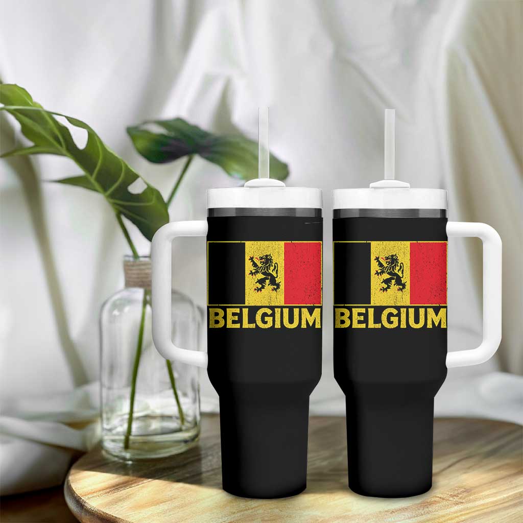Vintage Belgium Soccer Flag with Lion Graphic Tumbler With Handle Belgian Football Pride Gift for Fans