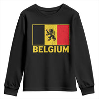 Vintage Belgium Soccer Flag with Lion Graphic Youth Sweatshirt Belgian Football Pride Gift for Fans
