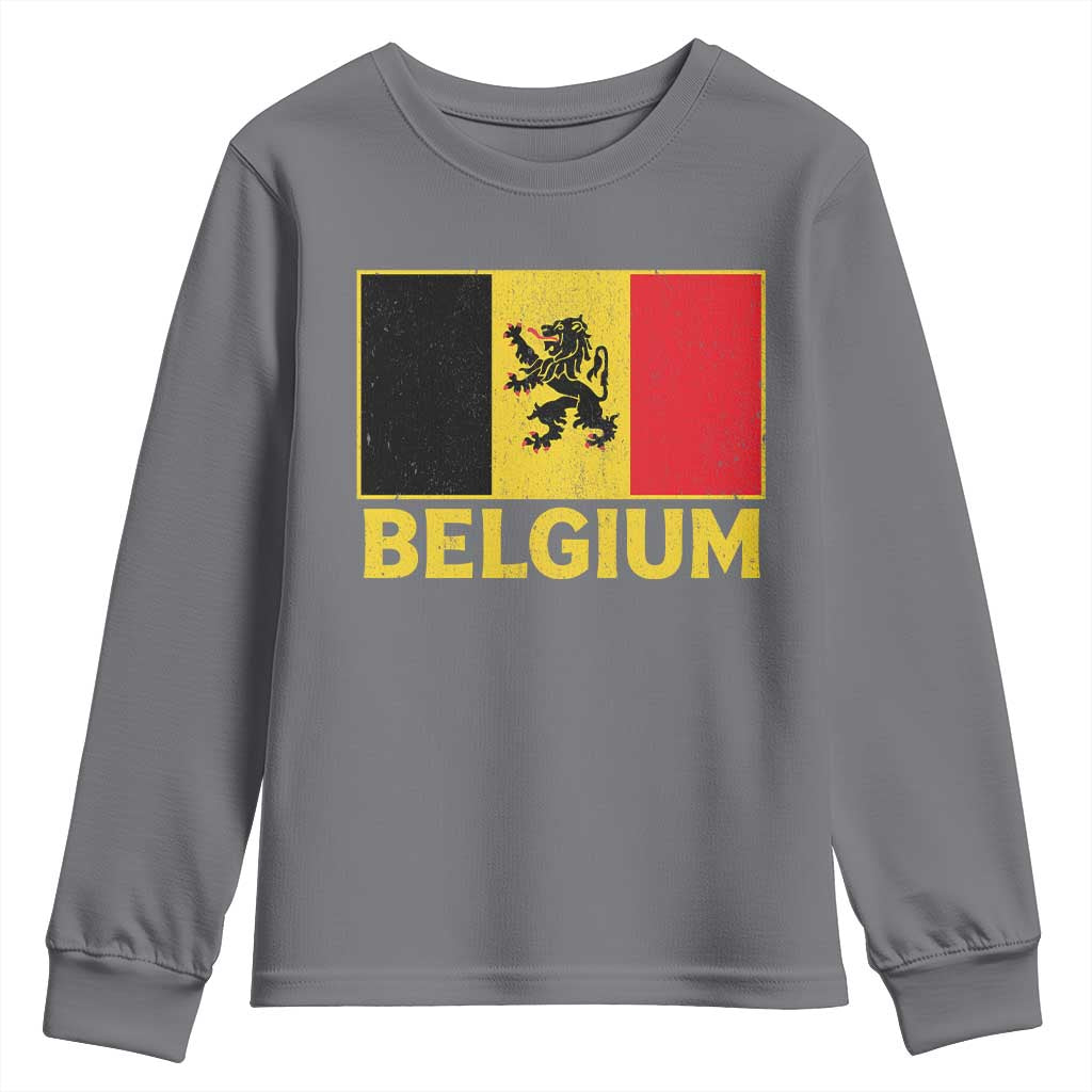 Vintage Belgium Soccer Flag with Lion Graphic Youth Sweatshirt Belgian Football Pride Gift for Fans