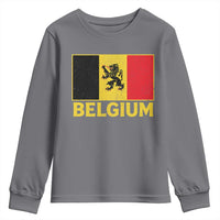 Vintage Belgium Soccer Flag with Lion Graphic Youth Sweatshirt Belgian Football Pride Gift for Fans