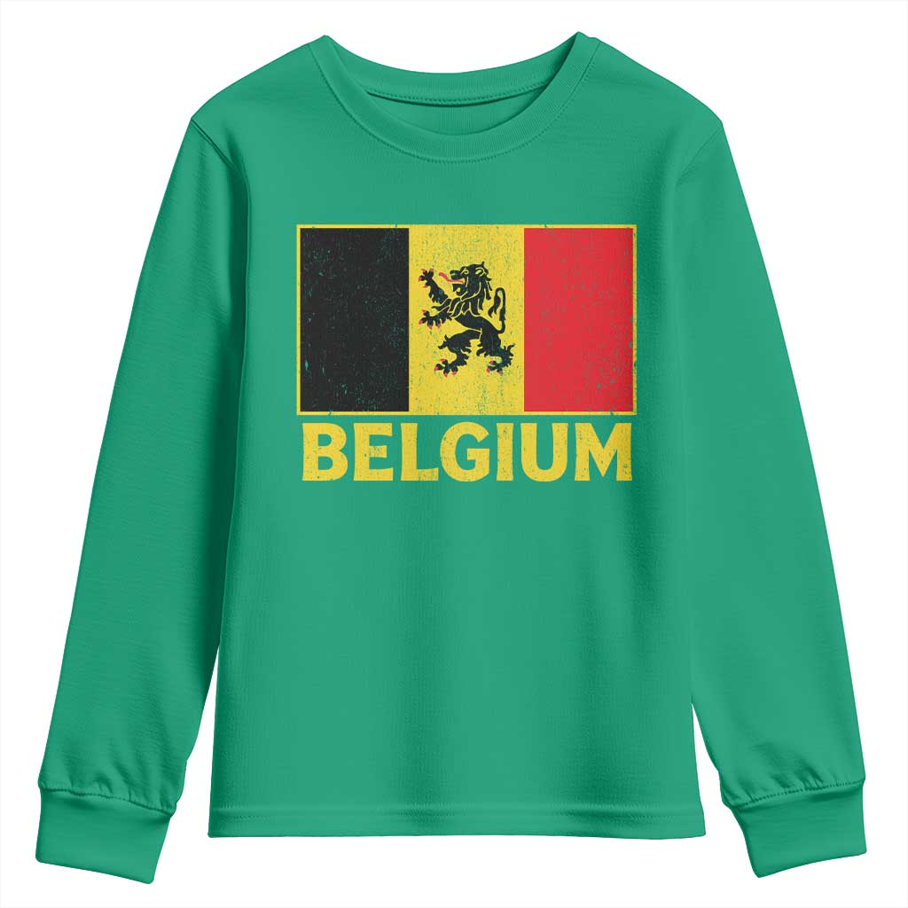 Vintage Belgium Soccer Flag with Lion Graphic Youth Sweatshirt Belgian Football Pride Gift for Fans