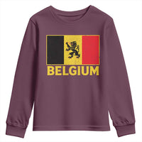 Vintage Belgium Soccer Flag with Lion Graphic Youth Sweatshirt Belgian Football Pride Gift for Fans