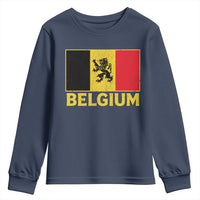 Vintage Belgium Soccer Flag with Lion Graphic Youth Sweatshirt Belgian Football Pride Gift for Fans