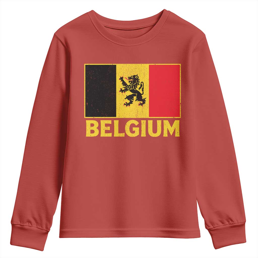 Vintage Belgium Soccer Flag with Lion Graphic Youth Sweatshirt Belgian Football Pride Gift for Fans