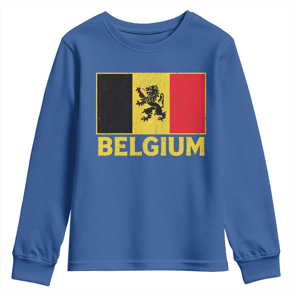 Vintage Belgium Soccer Flag with Lion Graphic Youth Sweatshirt Belgian Football Pride Gift for Fans