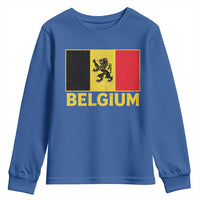 Vintage Belgium Soccer Flag with Lion Graphic Youth Sweatshirt Belgian Football Pride Gift for Fans