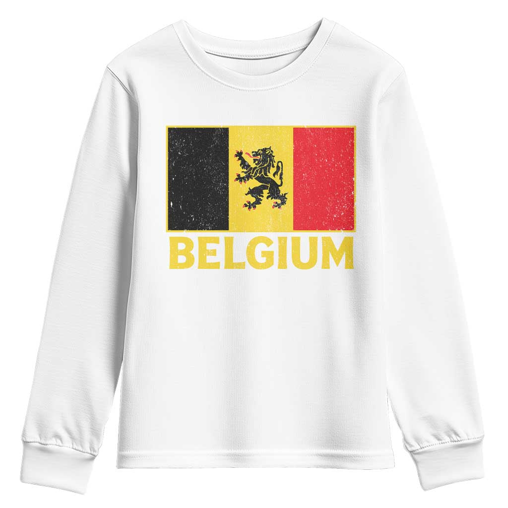 Vintage Belgium Soccer Flag with Lion Graphic Youth Sweatshirt Belgian Football Pride Gift for Fans