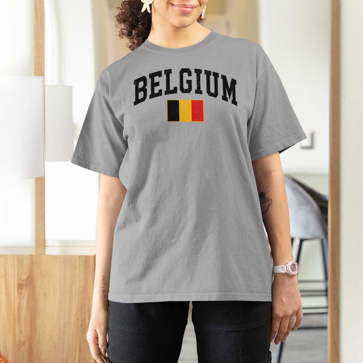 Vintage Belgium T Shirt For Women Belgian Soccer Football Pride Gift for Fans