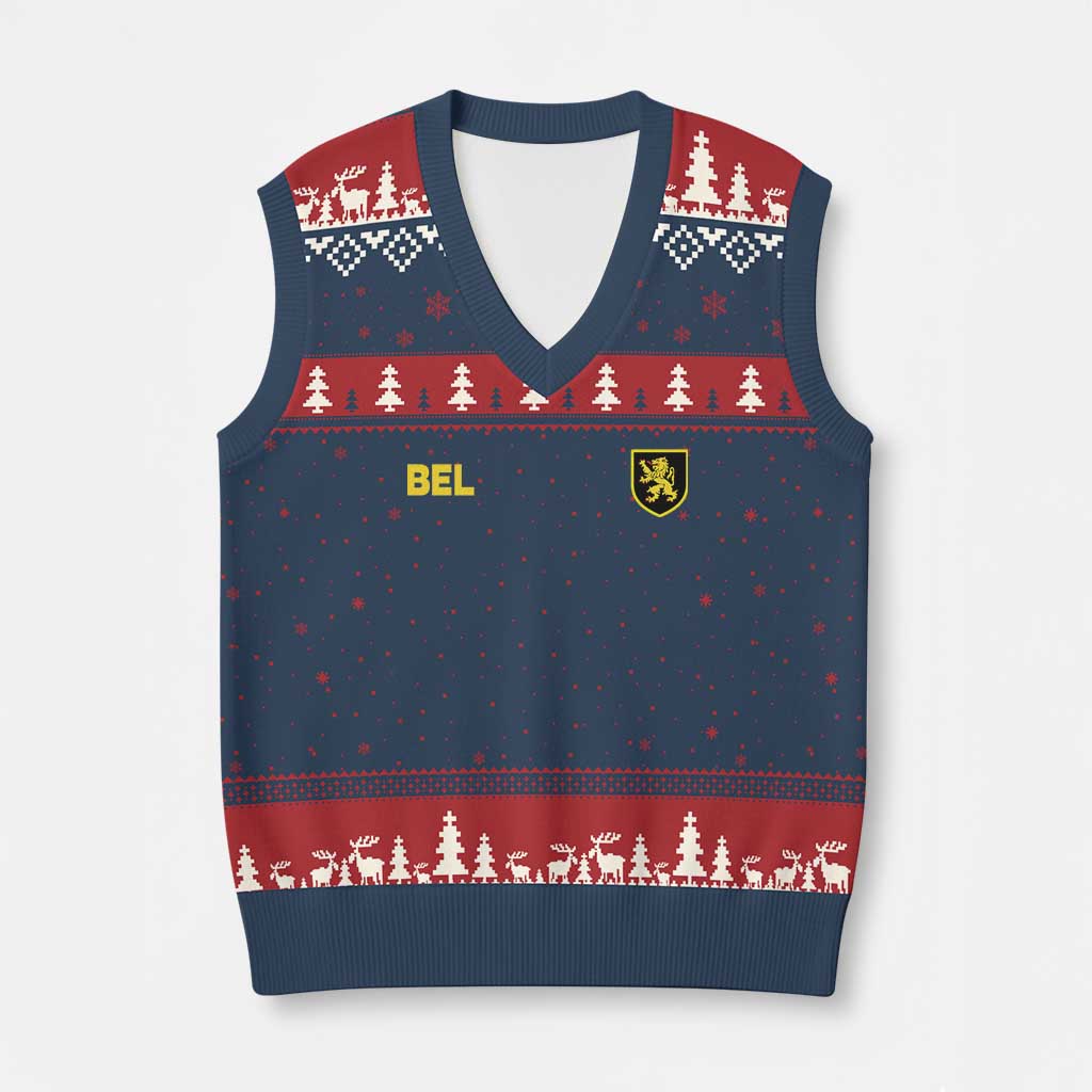 Vintage Belgium V-Neck Knit Sweater Vest Belgian Football Pride Belgium Lion Crest Soccer Graphic