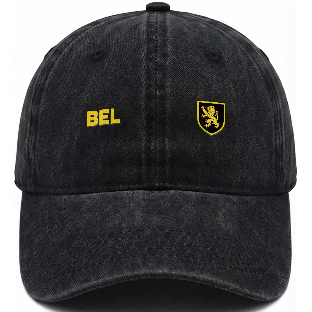 Vintage Belgium Washed Cotton Baseball Cap Belgian Football Pride Belgium Lion Crest Soccer Graphic