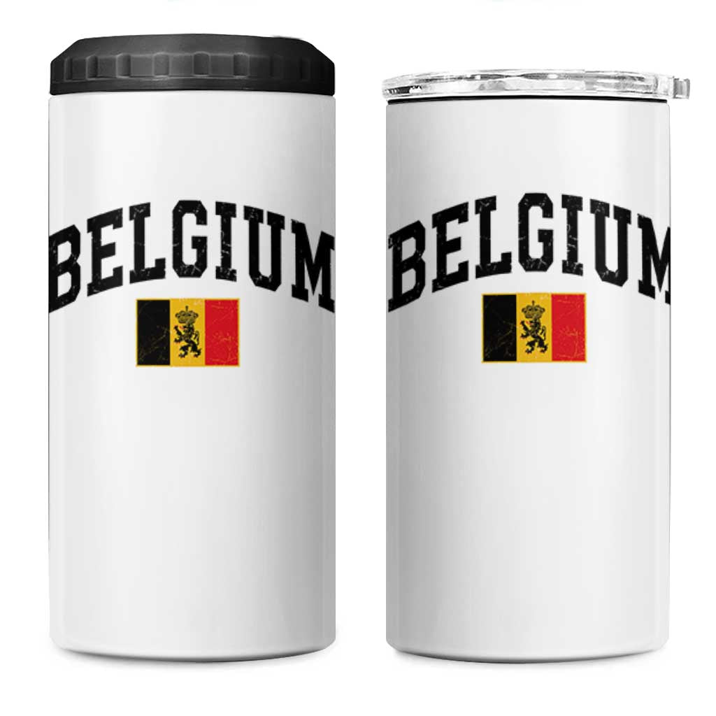 Vintage Belgium 4 in 1 Can Cooler Tumbler Lion Royal Flag Graphic Belgian Soccer Football Pride Gift for Fans